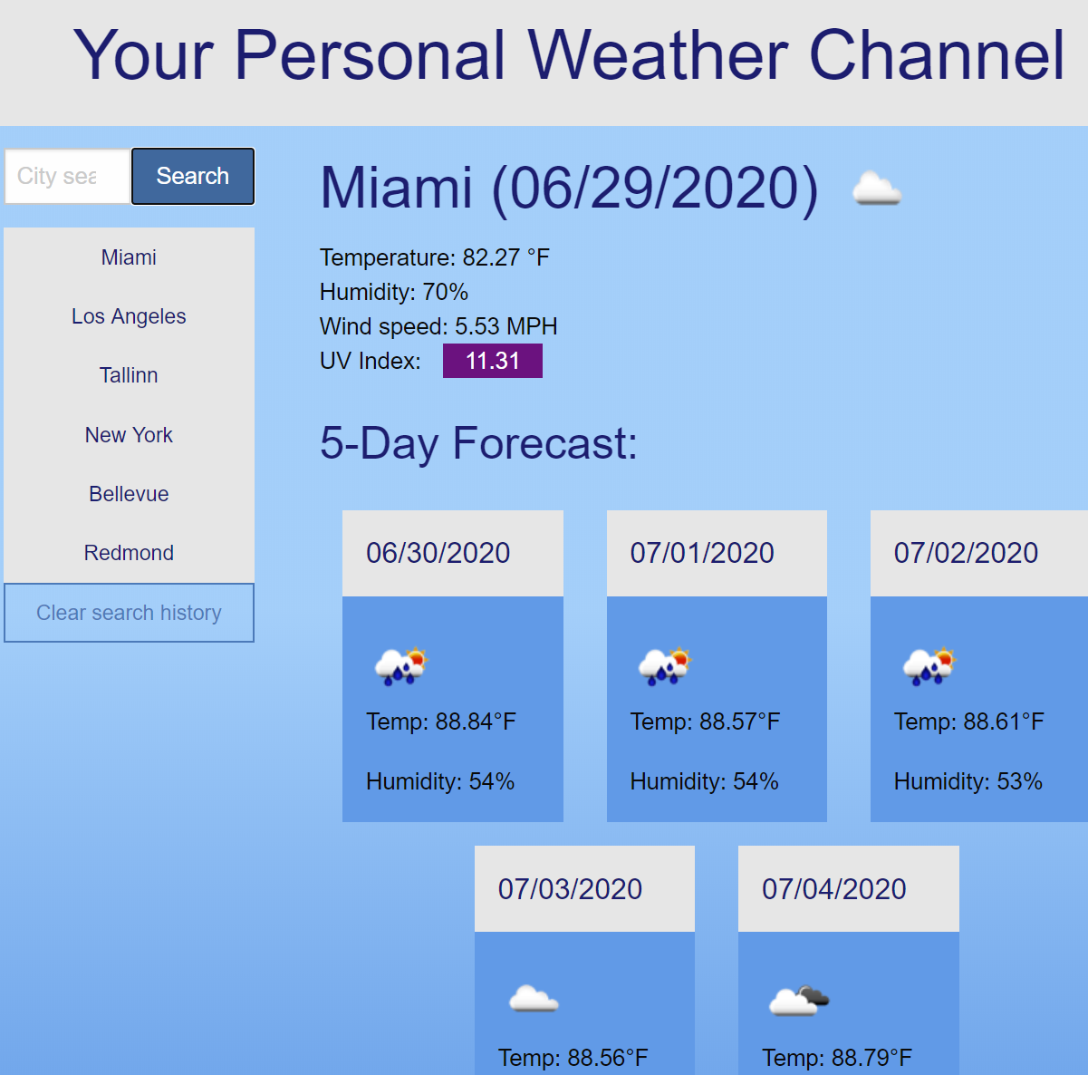 Screenshot of covidocity page